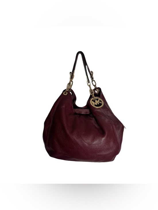 Michael Kors Handbags - Michael Kors Fulton Hobo Bag Burgundy Pebbled Leather Tote Gold Shoulder Bag